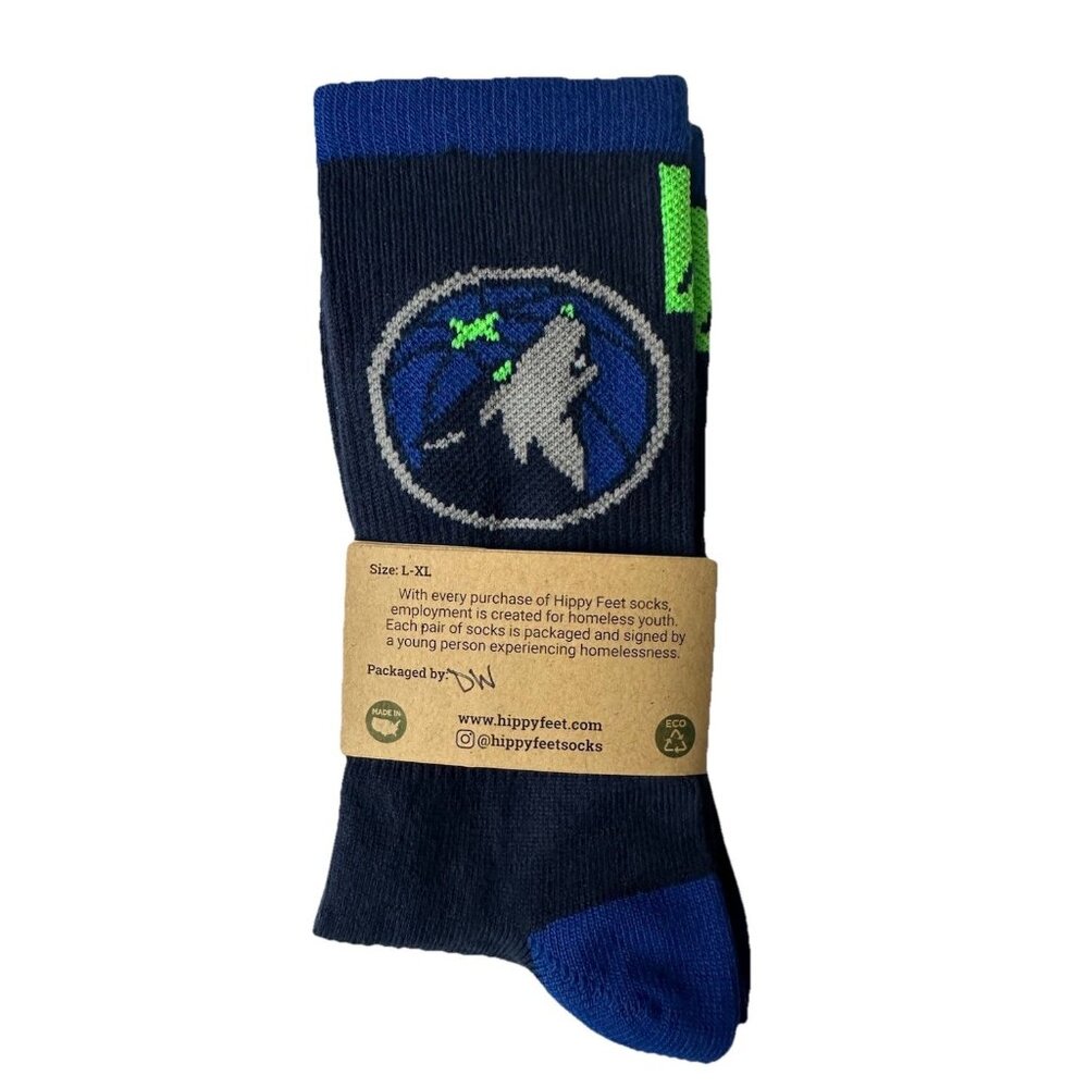 NWT Hippy Feet Socks Minnesota Timberwolves Unisex Size Large / XL MN Basketball